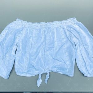 White Off-the-Shoulder Sheer Cropped Top